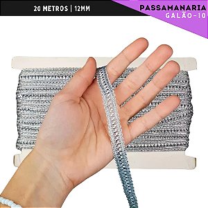 Fita Galão Passamanaria - 12mm - Ref:Galao-10 - Rolo C/20 Mts Cor:Prata