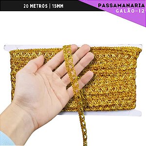 Fita Passamanaria Galao-12 - Tam: 15mm - Rolo C/20 Mts Cor:Ouro