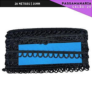 Fita Passamanaria Caseado Galao-20 - Tam: 15mm - Rolo C/20 Mts Cor:Preto-310