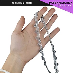Fita Galão Passamanaria - 15 mm - Ref:Galao-21 - Rolo C/20 Mts COR:PRATA