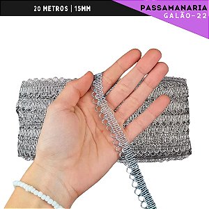 Fita Galão Passamanaria - 15mm - Ref:Galao-22 - Rolo C/20 Mts COR:PRATA