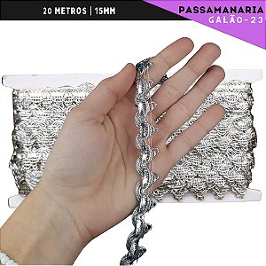 Fita Galão Passamanaria - 15mm - Ref:Galao-23 - Rolo C/20 Mts COR:PRATA