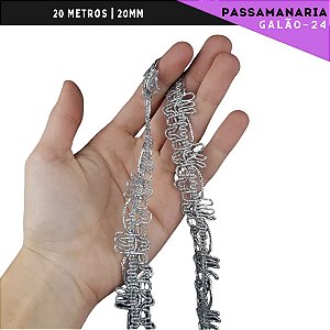 Fita Galão Passamanaria - 20mm - Ref:Galao-24 - Rolo C/20 Mts COR:PRATA