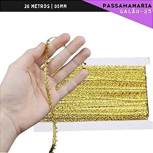 Fita Galão Passamanaria - 5mm - Ref:Galao-25 - Rolo C/20 Mts COR:OURO