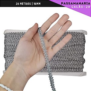 Fita Galão Passamanaria Ref:Galao-28 -10mm - Rolo C/20 Mts Cor:PRATA
