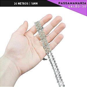 Fita Galão Passamanaria - 10mm - Ref:Galao-30 - Rolo C/20 Mts COR:PRATA