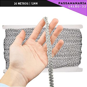 Fita Galão Passamanaria Ref:Galao-32 Rolo C/20 Mts Cor:PRATA