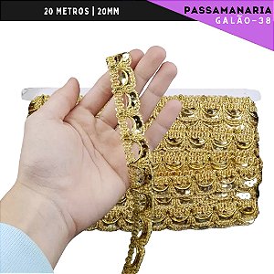 Fita Galão Passamanaria - 20mm - Ref:Galao-38 - Rolo C/20 Mts COR:OURO