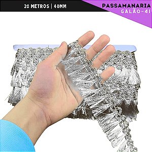 Fita Galão Passamanaria - 40mm - Ref:Galao-41 - Rolo C/20 Mts Cor:Prata
