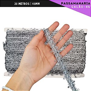 Fita Galão Passamanaria - 40mm - Ref:Galao-46 - Rolo C/20 Mts Cor:Prata
