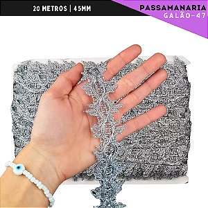 Fita Galão Passamanaria - 45mm - Ref:Galao-47 - Rolo C/20 Mts Cor:Prata
