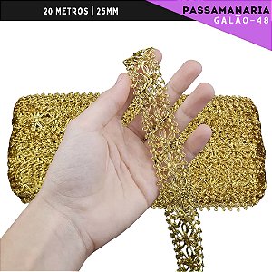 Fita Galão Passamanaria - 25mm - Ref:Galao-48 - Rolo C/20 Mts Cor:Ouro