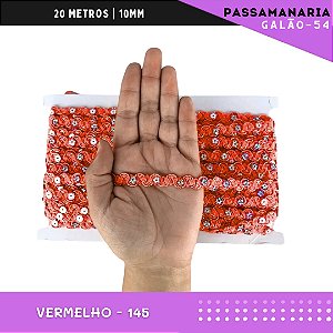 Fita Galão Passamanaria Ref:Galao-54-10mm - Rolo C/20 Mts Cor:Vermelho-145