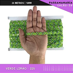 Fita Galão Passamanaria Ref:Galao-54-10mm - Rolo C/20 Mts Cor:Verde-Limao-225