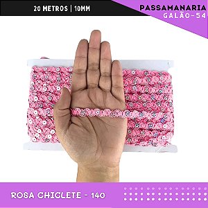 Fita Galão Passamanaria Ref:Galao-54-10mm - Rolo C/20 Mts Cor:Rosa-Chiclete-140