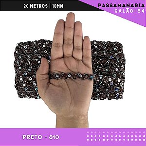 Fita Galão Passamanaria Ref:Galao-54-10mm - Rolo C/20 Mts Cor:Preto-310