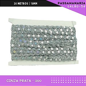 Fita Galão Passamanaria Ref:Galao-54-10mm - Rolo C/20 Mts Cor:Cinza-Prata-300
