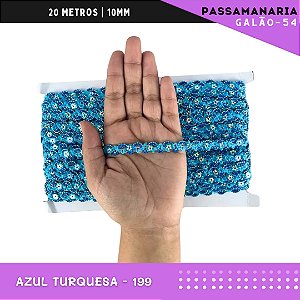 Fita Galão Passamanaria Ref:Galao-54-10mm - Rolo C/20 Mts Cor:Azul-Turquesa-199