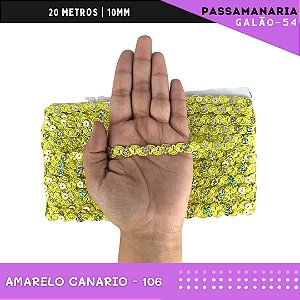 Fita Galão Passamanaria Ref:Galao-54-10mm - Rolo C/20 Mts Cor:Amarelo-Canario-106