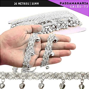Fita Galão Passamanaria Sino 35mm - Ref:Galao-73 - Rolo C/20 Mts Cor:Prata