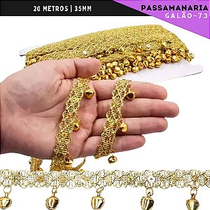 Fita Galão Passamanaria Sino 35mm - Ref:Galao-73 - Rolo C/20 Mts Cor:Ouro