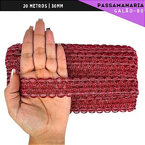 Fita Galão Passamanaria Ref:Galao-80 -30mm - Rolo C/20 Mts Cor:Vermelho-145