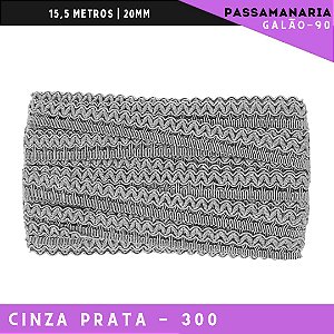Fita Galão Passamanaria Galao-90 - 20mm - Rolo C/15,5 Mts Cor: Cinza-Prata-300