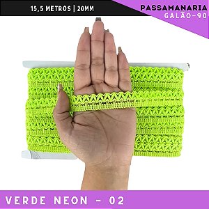 Fita Galão Passamanaria Galao-90 - 20mm - Rolo C/15,5 Mts Cor:Verde-Neon-02