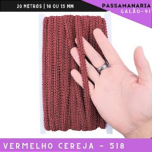 Fita Galão Passamanaria 10mm - Galao-91 - Rolo C/20 Mts Cor:Vermelho-Cereja-518
