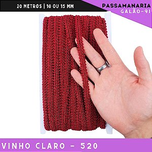 Fita Galão Passamanaria 10mm - Galao-91 - Rolo C/20 Mts Cor:Vinho-Claro-520