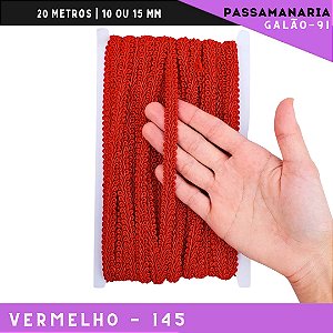 Fita Galão Passamanaria 10mm - Galao-91 - Rolo C/20 Mts Cor:Vermelho-145