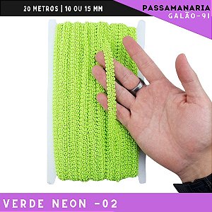 Fita Galão Passamanaria 10mm - Galao-91 - Rolo C/20 Mts Cor:Verde-Neon-02