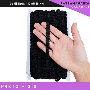 Fita Galão Passamanaria 10mm - Galao-91 - Rolo C/20 Mts Cor:Preto-310