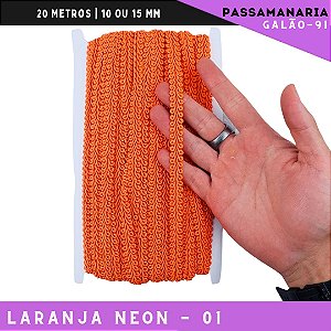 Fita Galão Passamanaria 10mm - Galao-91 - Rolo C/20 Mts Cor:Laranja-Neon-01