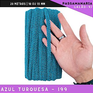 Fita Galão Passamanaria 10mm - Galao-91 - Rolo C/20 Mts Cor:Azul-Turquesa-199