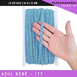 Fita Galão Passamanaria 10mm - Galao-91 - Rolo C/20 Mts Cor:Azul-Bebe-177