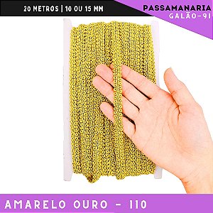 Fita Galão Passamanaria 10mm - Galao-91 - Rolo C/20 Mts Cor:Amarelo-Ouro-110
