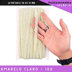 Fita Galão Passamanaria 10mm - Galao-91 - Rolo C/20 Mts Cor:Amarelo-Claro-102