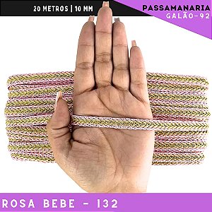 Fita Galão Passamanaria 10mm - Galao-92 - Rolo C/20 Mts Cor:Rosa-Bebe-132