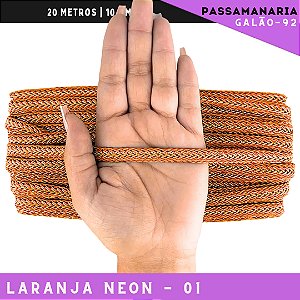 Fita Galão Passamanaria 10mm - Galao-92 - Rolo C/20 Mts Cor:Laranja-Neon-01