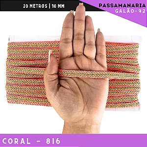 Fita Galão Passamanaria 10mm - Galao-92 - Rolo C/20 Mts Cor:Coral-816