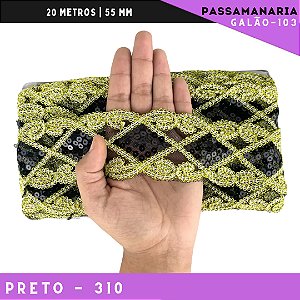 Fita Galão Passamanaria Ref:Galao-103 -55mm - Rolo C/20 Mts Cor:Preto-310