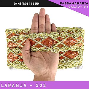 Fita Galão Passamanaria Ref:Galao-103 -55mm - Rolo C/20 Mts Cor:Laranja-523