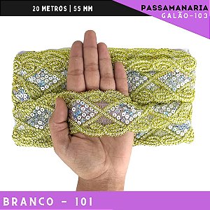 Fita Galão Passamanaria Ref:Galao-103 -55mm - Rolo C/20 Mts Cor:Branco-101