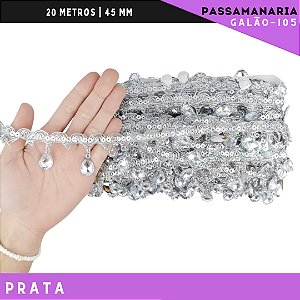 Fita Passamanaria Galao-107 Pedrarias - Tam: 35mm - Rolo C/20 Mts Cor:Prata