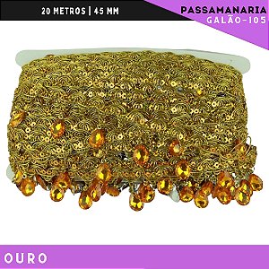 Fita Passamanaria Galao-107 Pedrarias - Tam: 35mm - Rolo C/20 Mts Cor:Ouro