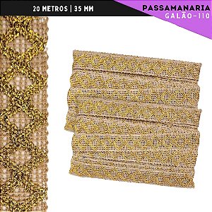 Fita De Juta Passamanaria Galao-110 - Tam: 35mm - Rolo C/20 Mts Cor:Juta/Ouro