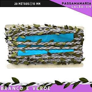 Fita De Passamanaria Corda Trançada C/Folhas Galao-119 - Rolo C/20 Mts Cor:Branco/Verde-Oliva-101/254