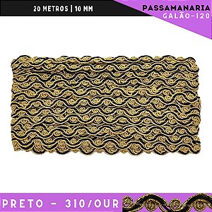Fita Passamanaria Bicolor Galao-120 - Tam: 10mm - Rolo C/20 Mts Cor:Preto-310