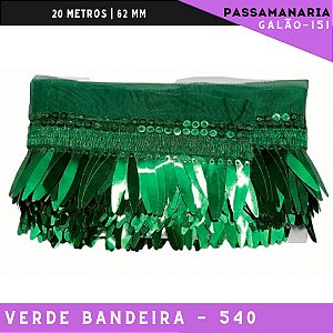 Franja Passamanaria Penas Galao-151 - Tam: 62mm - Rolo C/9.14 Mts Cor:Verde-Bandeira-540